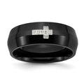 Chisel Stainless Steel Polished Black IP-plated 2pt Diamond Cross 8mm Band