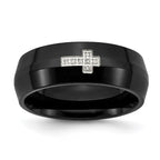 Chisel Stainless Steel Polished Black IP-plated 2pt Diamond Cross 8mm Band