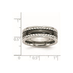 Stainless Steel with Sawtooth Accent & Black Ceramic Center Band