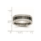Stainless Steel w/Sawtooth Accent/Black Ceramic Center Faceted Band