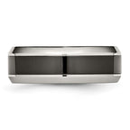 Chisel Stainless Steel Base with Polished Black Ceramic Center Beveled Band