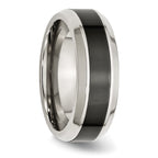 Chisel Stainless Steel Base with Polished Black Ceramic Center Beveled Band