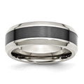 Chisel Stainless Steel Base with Brushed Black Ceramic Center Beveled Band