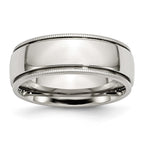 Chisel Stainless Steel Polished 8mm Grooved and Beaded Band