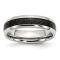 Chisel Stainless Steel Polished with Black Carbon Fiber Inlay 6mm Band