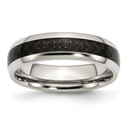 Chisel Stainless Steel Polished with Black Carbon Fiber Inlay 6mm Band