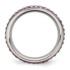 Stainless Steel 4mm Polished Light Purple Crystal Wavy Ring