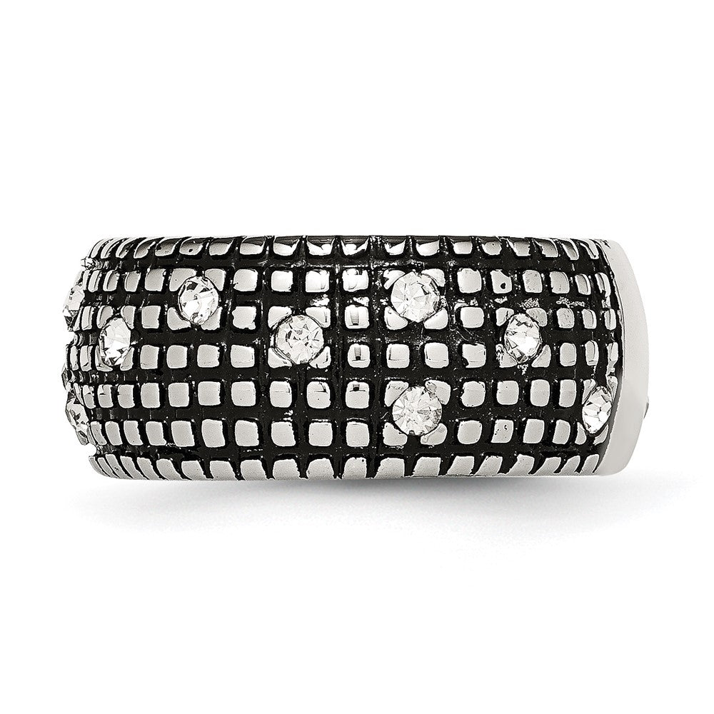 Stainless Steel Antiqued and Polished w/Crystal 10mm Band