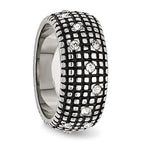 Stainless Steel Antiqued and Polished w/Crystal 10mm Band
