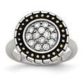 Stainless Steel CZ with Yellow IP-plated Accent Antiqued Ring
