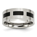 Stainless Steel Brushed w/Black Rubber 8mm Flat Band