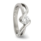 Chisel Stainless Steel Polished Twist with Round CZ Ring