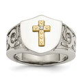Chisel Stainless Steel Polished with 10K Gold Cross and .02 Carat Diamond Ring