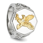 Chisel Stainless Steel Polished Yellow IP-plated with Sterling Silver Eagle Ring