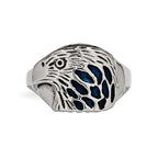 Chisel Stainless Steel Polished and Textured Blue Enamel Eagle Ring