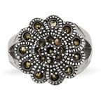 Stainless Steel Textured Flower Marcasite Ring