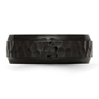 Chisel Stainless Steel Polished and Hammered Black IP-plated 8mm Beveled Edge Band