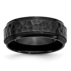 Chisel Stainless Steel Polished and Hammered Black IP-plated 8mm Beveled Edge Band