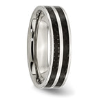 Chisel Stainless Steel Polished with Double Row Black Carbon Fiber Inlay 6mm Band