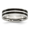 Chisel Stainless Steel Polished with Double Row Black Carbon Fiber Inlay 6mm Band