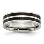 Chisel Stainless Steel Polished with Double Row Black Carbon Fiber Inlay 6mm Band