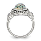 Chisel Stainless Steel Antiqued and Polished Imitation Abalone and CZ Ring