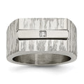 Stainless Steel Brushed and Polished w/CZ Ring
