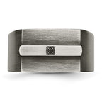 Chisel Stainless Steel Antiqued and Brushed with Black CZ Signet Ring