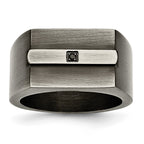 Chisel Stainless Steel Antiqued and Brushed with Black CZ Signet Ring