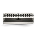 Stainless Steel Polished Black Ceramic Inlay Black CZ 9mm Band