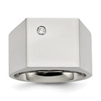 Chisel Stainless Steel Polished CZ Signet Ring