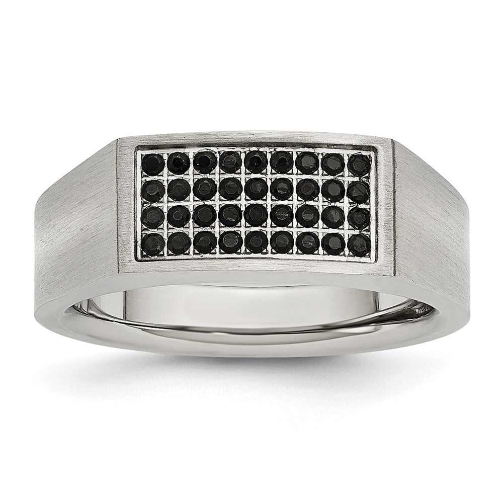 Chisel Stainless Steel Brushed and Polished with Black CZ Ring