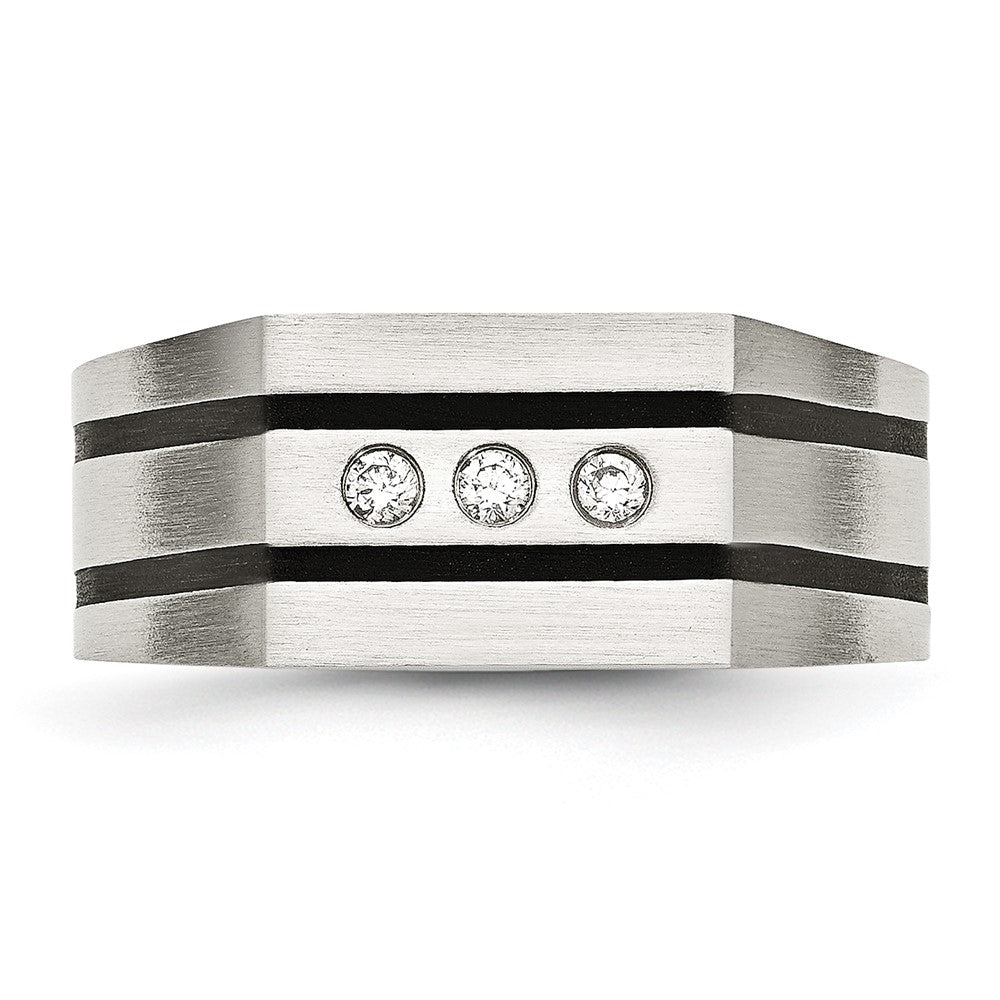 Chisel Stainless Steel Brushed Black IP-plated with CZ Signet Ring