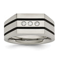 Chisel Stainless Steel Brushed Black IP-plated with CZ Signet Ring