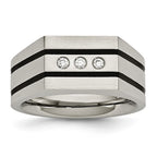 Chisel Stainless Steel Brushed Black IP-plated with CZ Signet Ring