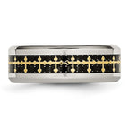 Stainless Steel Polished Yellow IP w/Carbon Fiber Inlay Cross 8mm Band