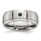 Chisel Stainless Steel Polished Brushed Center 1/20 carat Black Diamond 8mm Band