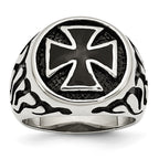 Chisel Stainless Steel Antiqued Polished and Textured Black IP-plated Cross Ring