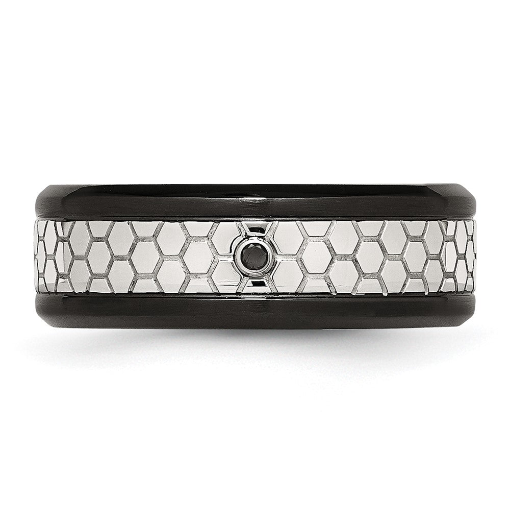 Stainless Steel Polished w/Brushed Black IP-plated 2pt. Diamond 8mm Band
