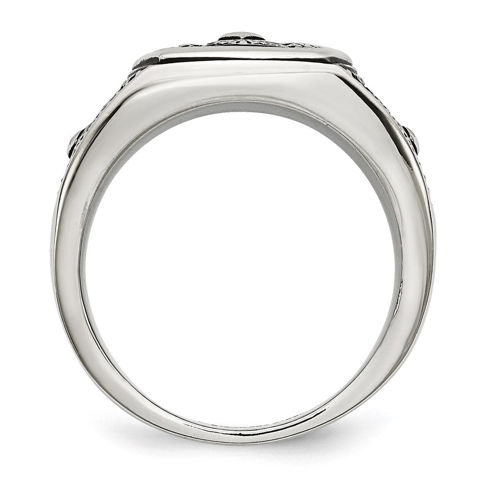 Chisel Stainless Steel Antiqued Polished and Textured Cross Ring