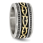 Stainless Steel Antiqued and Polished Yellow IP-plated 13.25mm Band