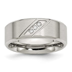 Chisel Stainless Steel Brushed and Polished with CZ 8mm Beveled Edge Band