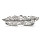 Stainless Steel Polished&Antiqued Leaf Two Finger 8/9 Crystal Ring