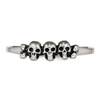 Stainless Steel Polished & Antiqued Two Finger 7/8 Skulls Ring