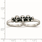 Stainless Steel Polished & Antiqued Two Finger 7/8 Skulls Ring