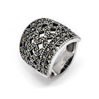 Stainless Steel Polished and Antiqued Marcasite Ring