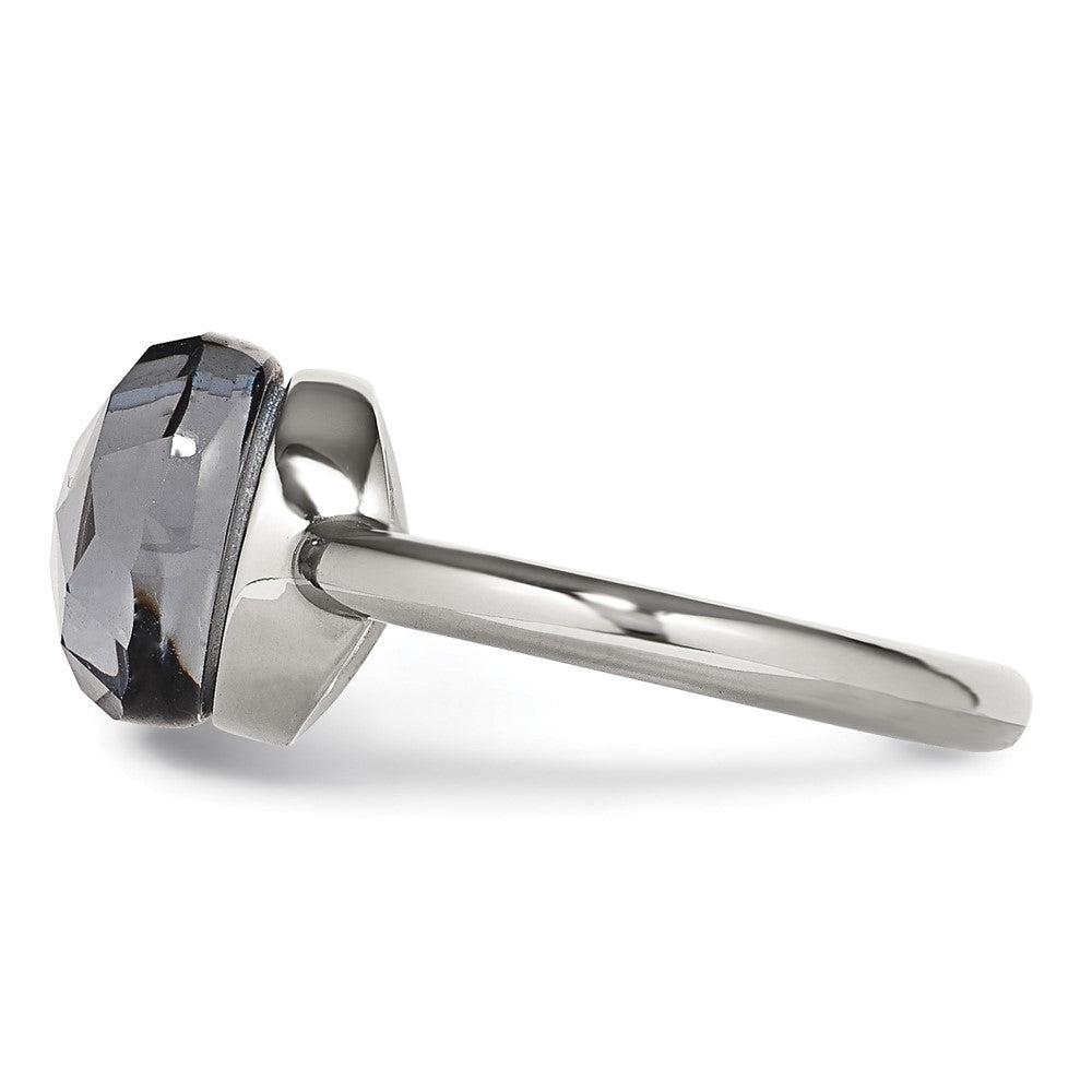Stainless Steel Polished Grey Glass Ring