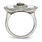 Stainless Steel Polished Mother of Pearl/Druzy Quartz and Crystal Ring