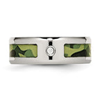 Chisel Stainless Steel Polished with CZ Printed Green Camo Under Rubber 8mm Band