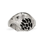 Chisel Stainless Steel Polished and Textured Black Enameled Eagle Ring